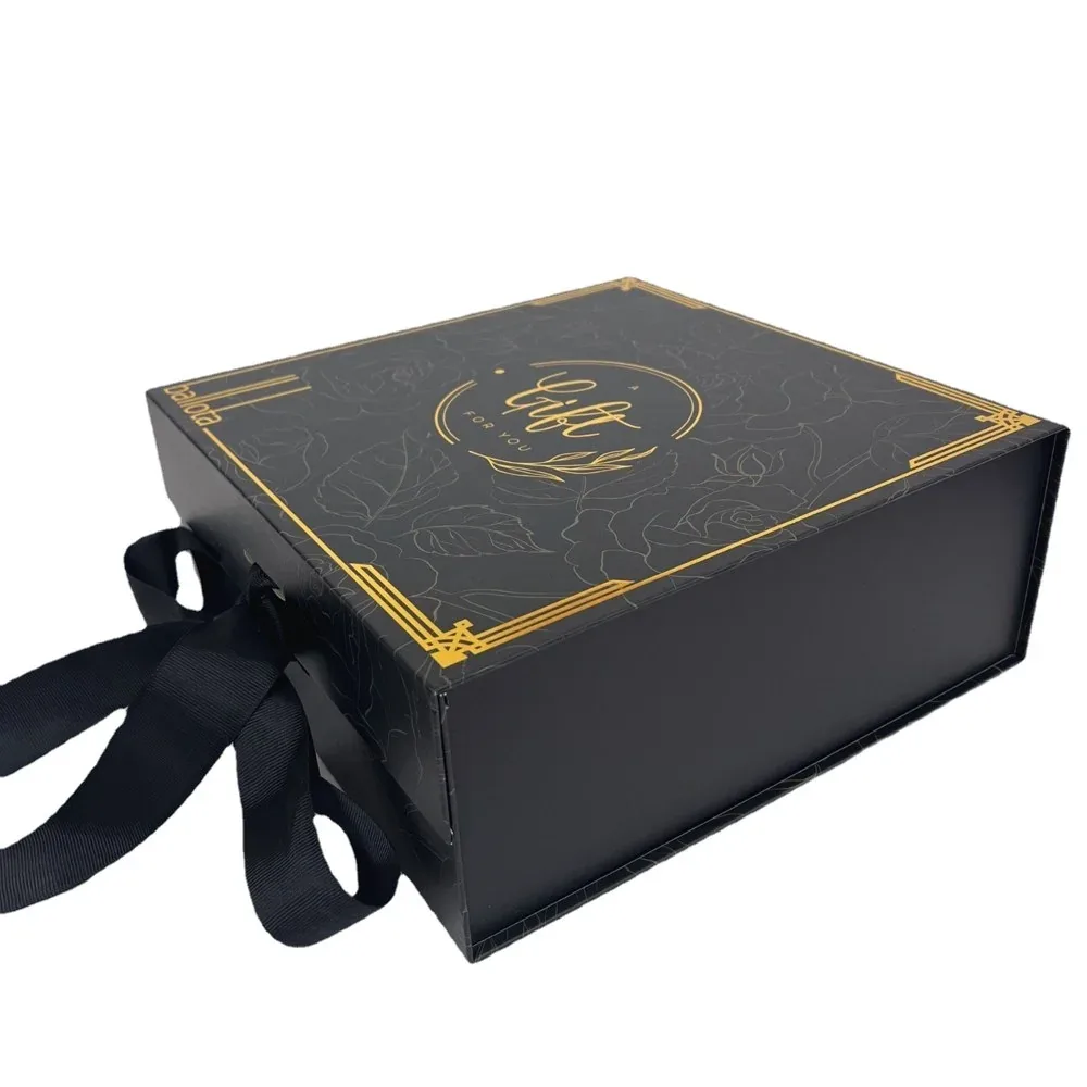 Custom Black Gift Box with Ribbon Bow