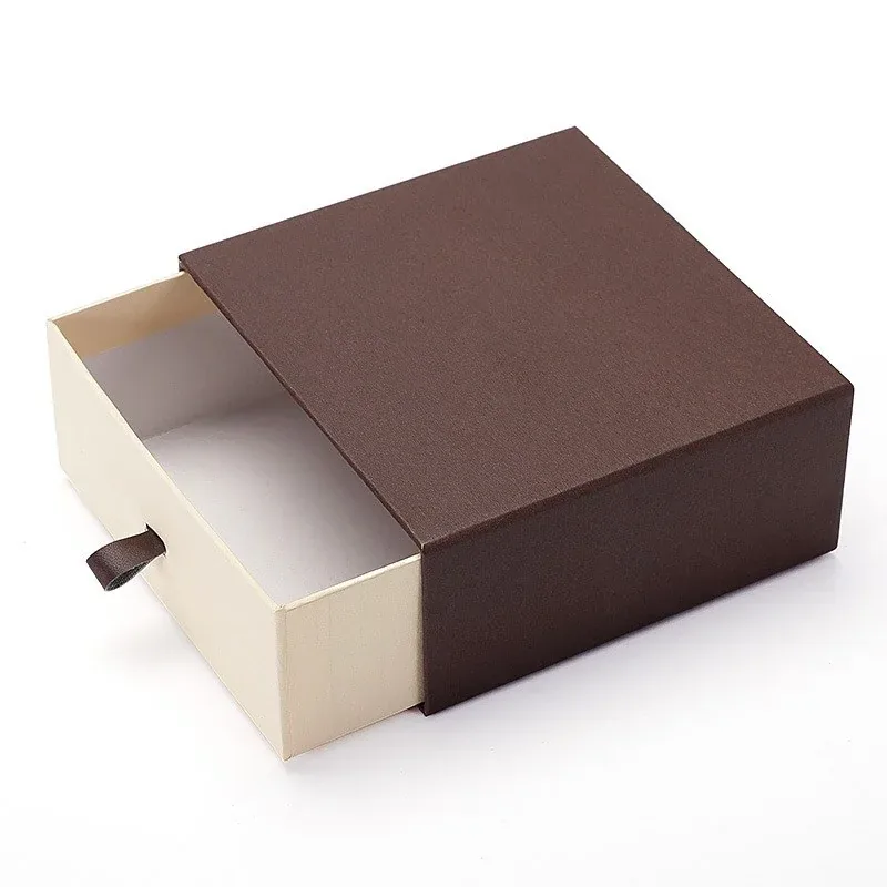 Custom Brown Sleeve Drawer Box with Ribbon Pull