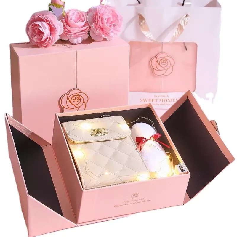 Custom Pink Double-Door Gift Box with Fitted Insert