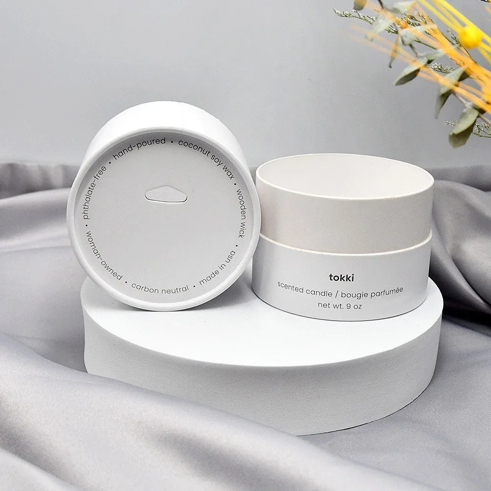 Custom White Cylindrical Candle Packaging