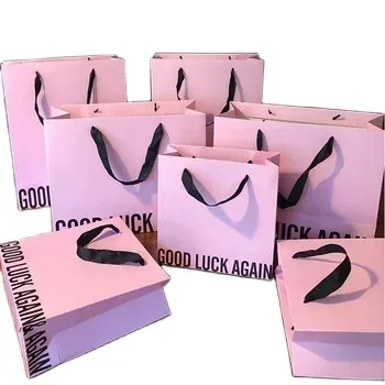 Custom Pink Paper Gift Bag Set