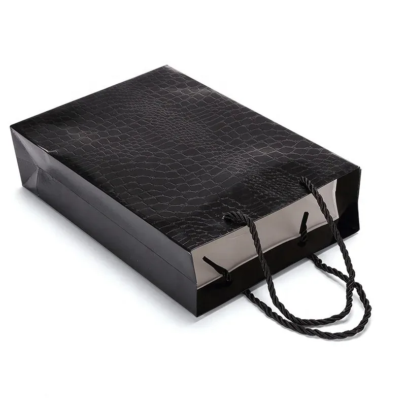 Custom Black Textured Paper Shopping Bag