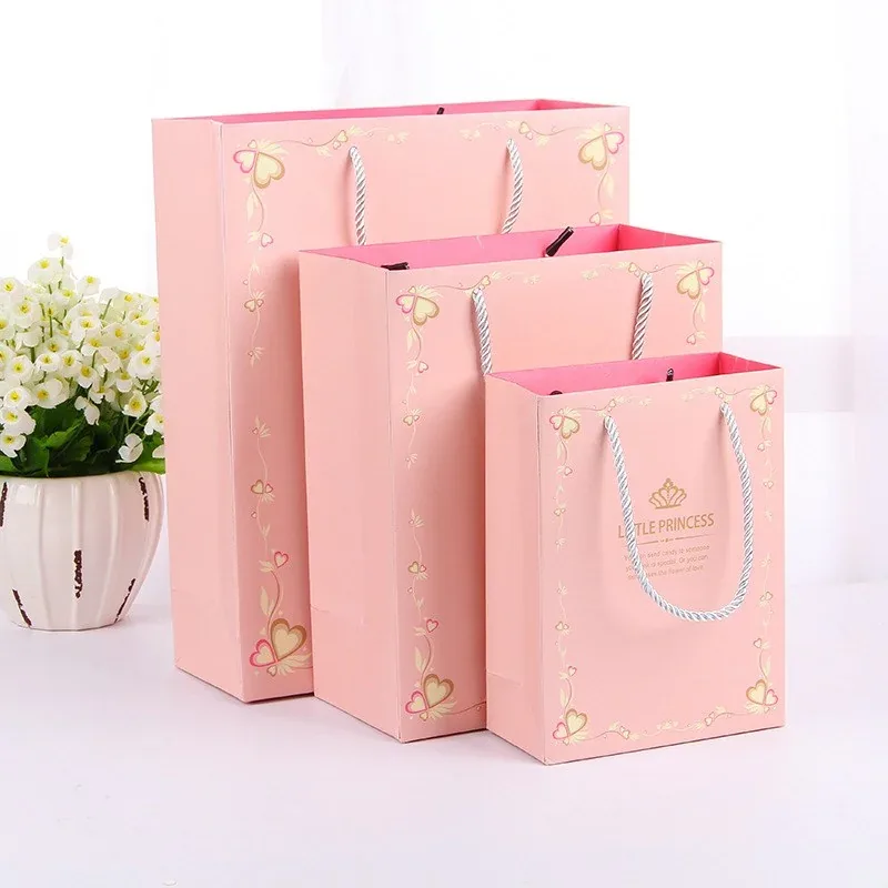 Custom Pink Paper Gift Bag with Rope Handles