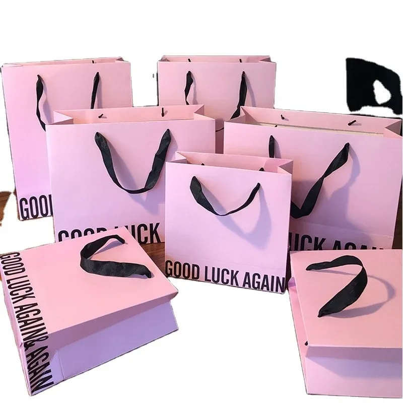 Custom Pink Paper Shopping Bag with Graphic Lettering
