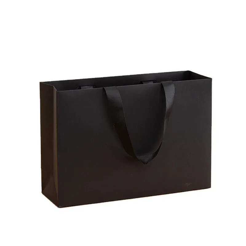Custom Dark Brown Paper Shopping Bag with Ribbon Handles