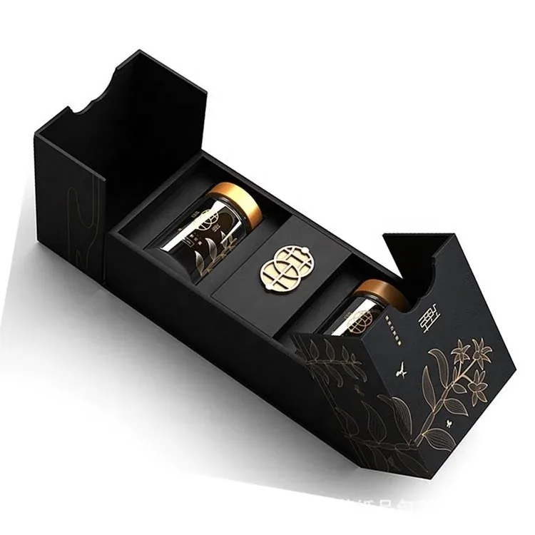 Custom Black Jewelry Presentation Box with Side-Opening Panels