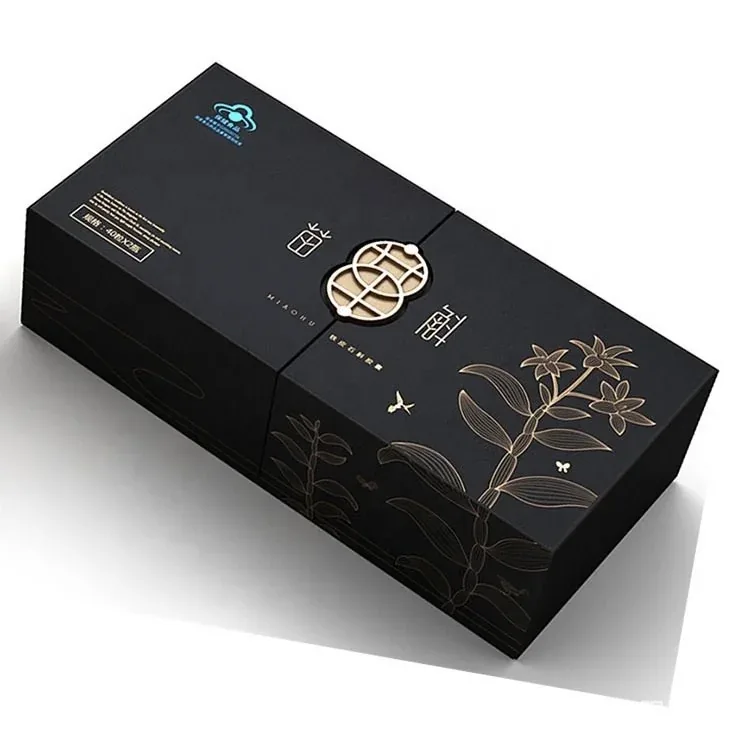 Custom Black Two-Piece Gift Box with Botanical Print