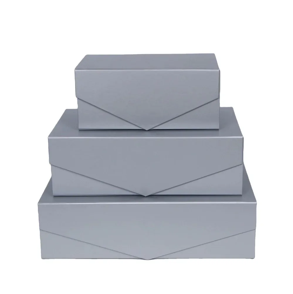 Custom Gray Gift Box with Envelope-Style Flap