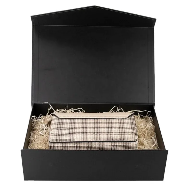 Custom Black Hinged Gift Box with Paper Fill