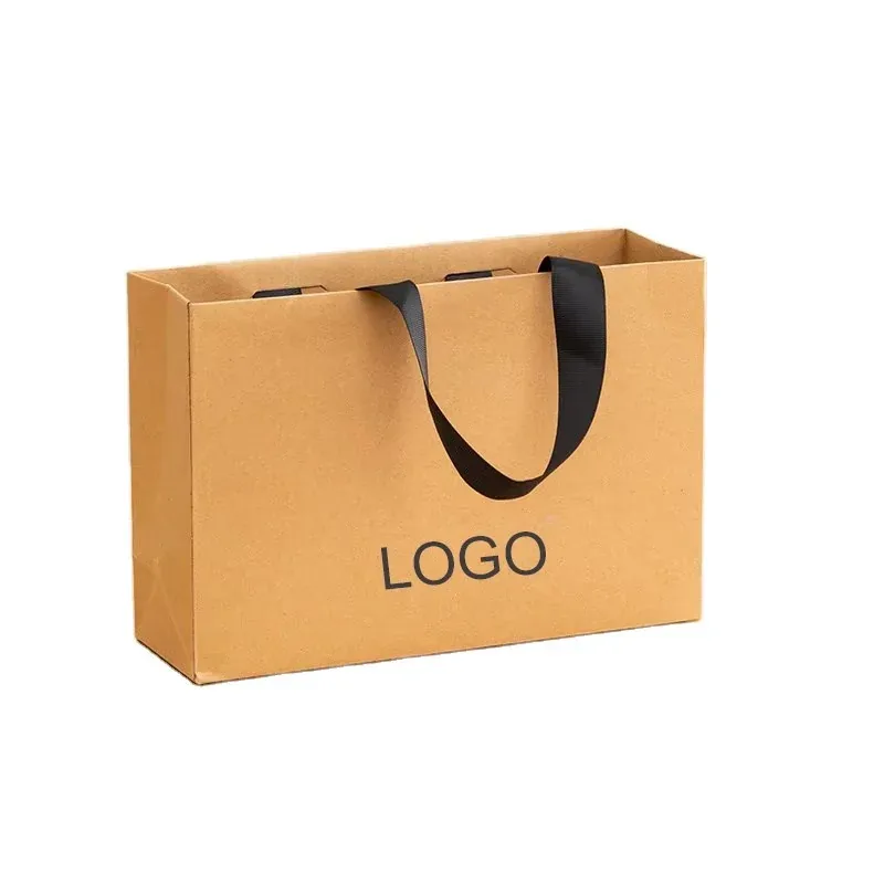Custom Kraft Paper Tote with Black Ribbon Handles view 2
