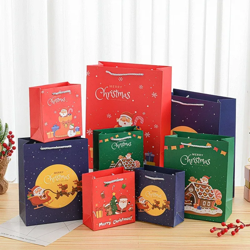 Custom Christmas Paper Gift Bags with Carry Handles
