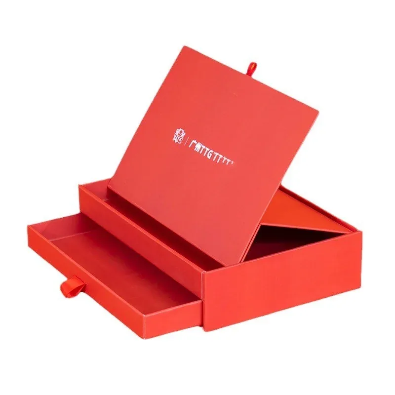 Custom Red Gift Box with Inner Hinged Presentation Tray