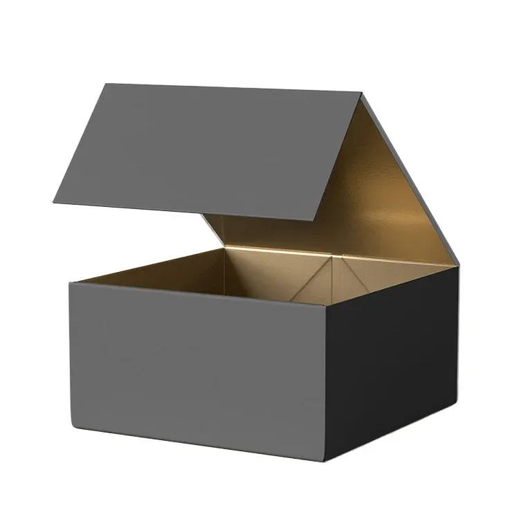 Custom Black Hinged Gift Box with Kraft Interior