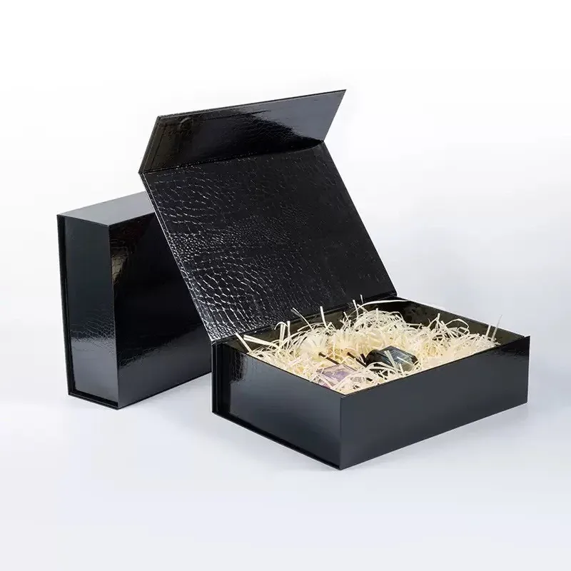 Custom Black Gift Box with Textured Inner Lid