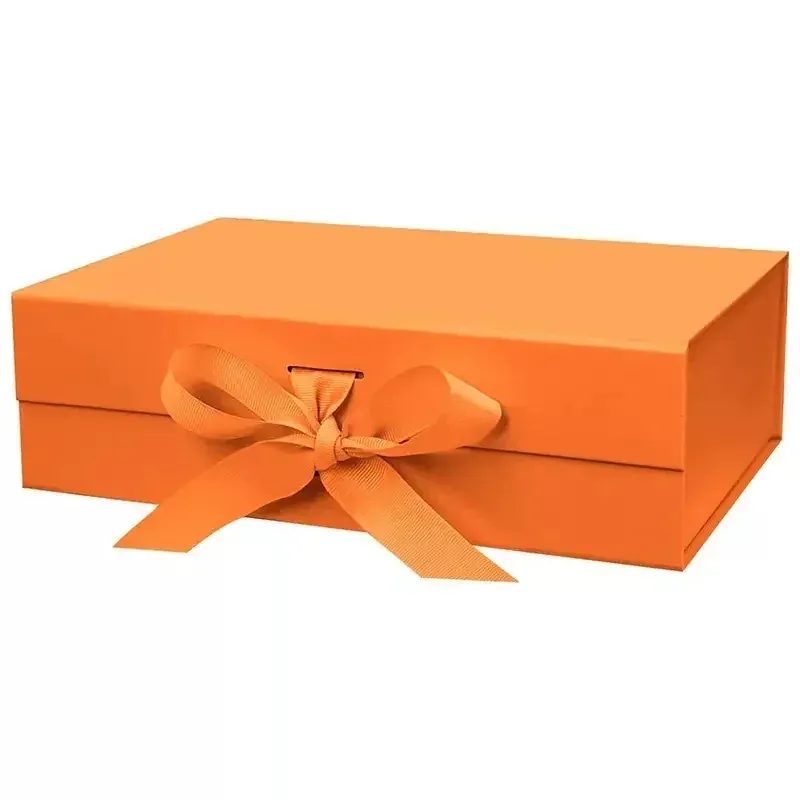 Custom Orange Folding Gift Box with Ribbon