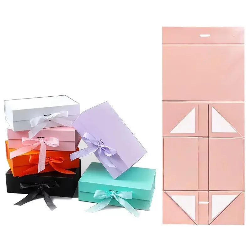 Custom Pastel Folding Gift Boxes with Ribbon Closure