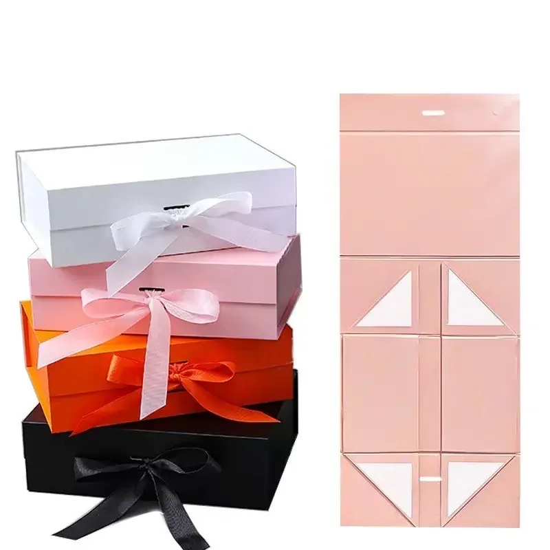 Custom Pastel Folding Gift Boxes with Ribbon Closure