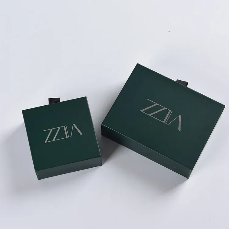 Custom Dark Green Drawer Boxes with Ribbon Pulls view 2