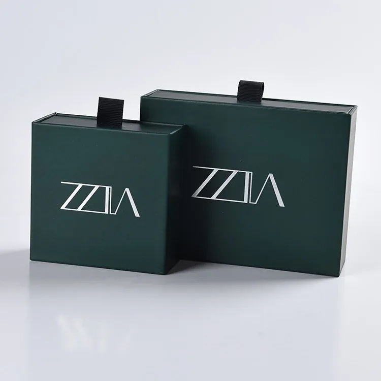Custom Dark Green Drawer Boxes with Ribbon Pulls