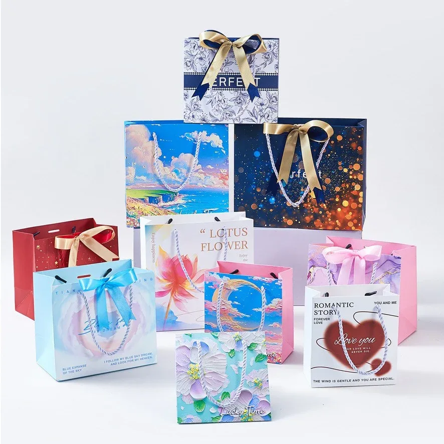 Custom Illustrated Paper Shopping Bags with Cord Handles