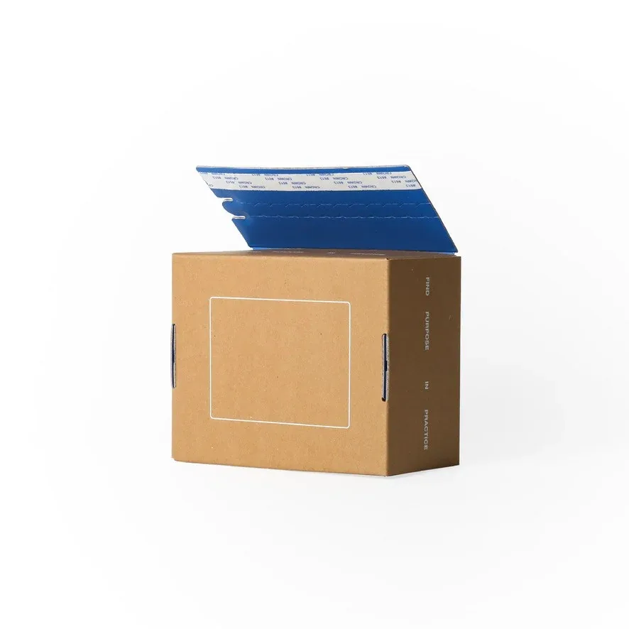 Custom Kraft-Tone Presentation Box with Blue Hinged Lid