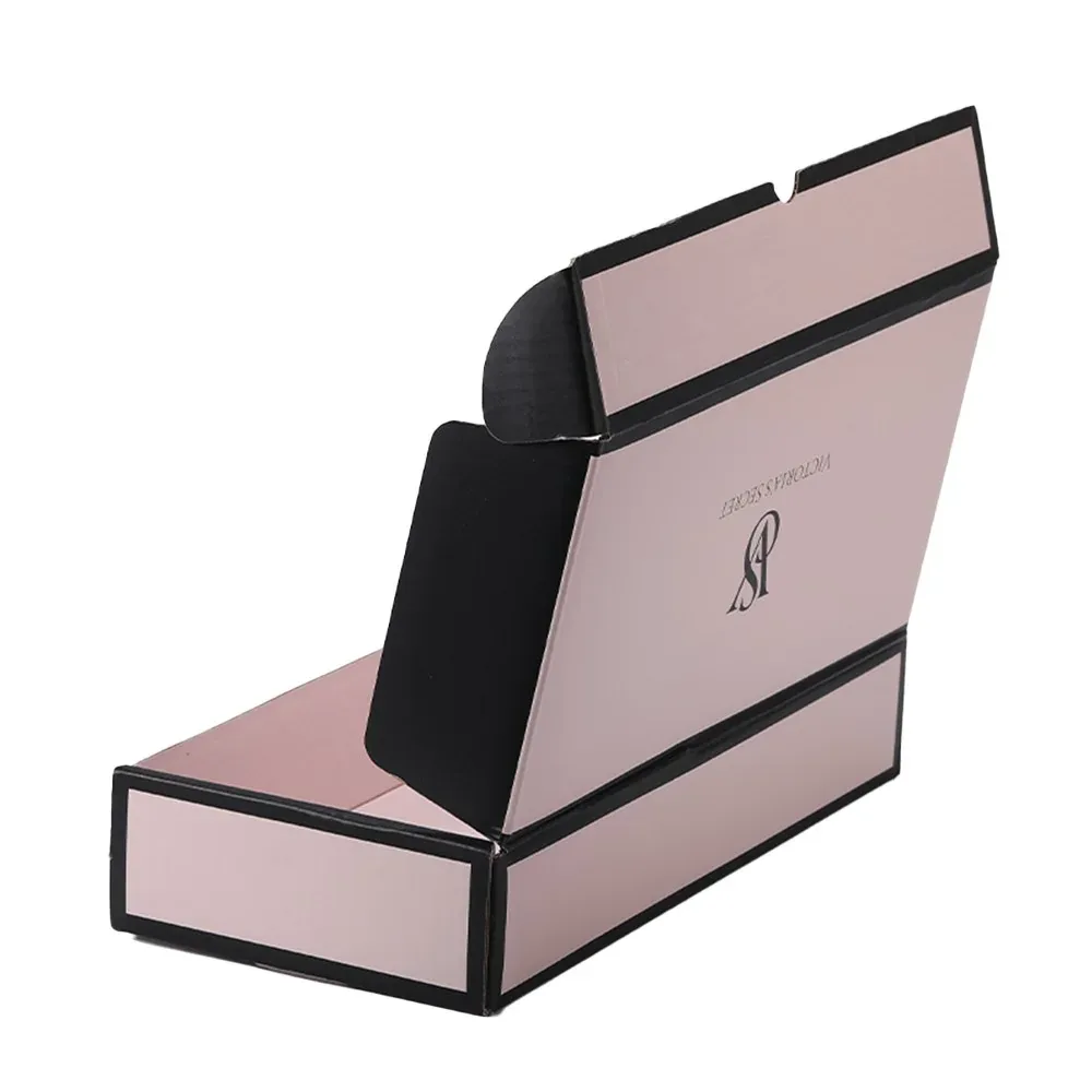 Custom Pink Hinged Gift Box with Black Trim view 2