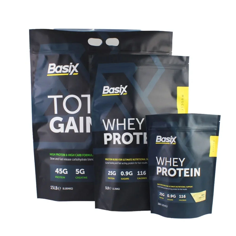 Custom Black Stand-Up Protein Packaging Pouches