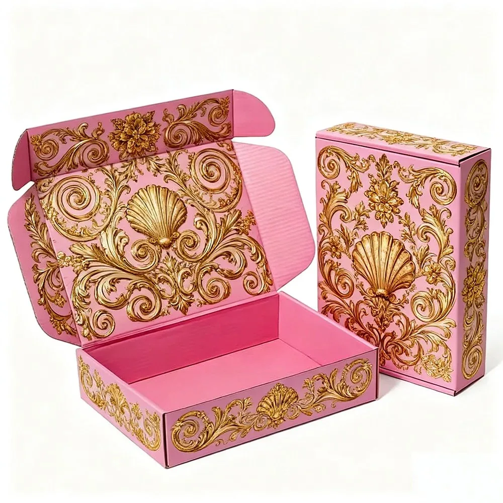 Custom Pink Ornamental Print Mailer Box