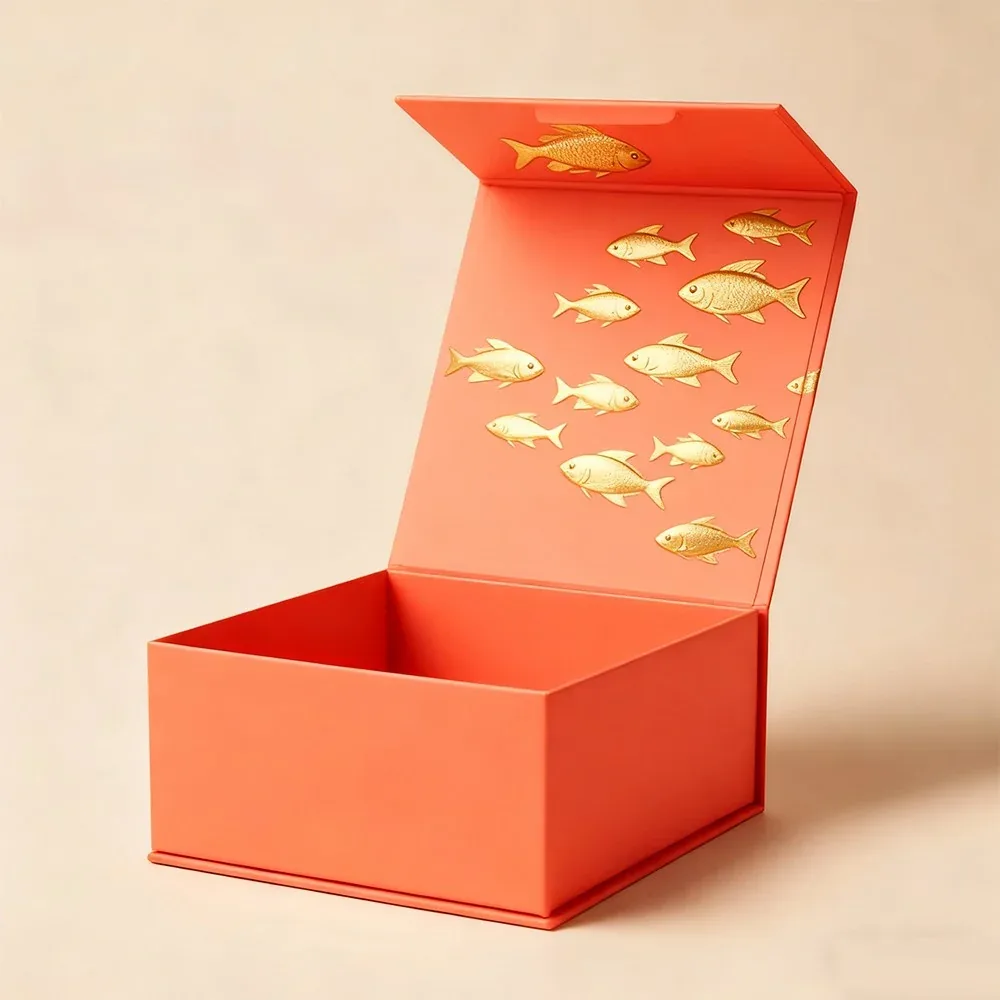 Custom Teal Gift Box with Botanical Lid Print view 2