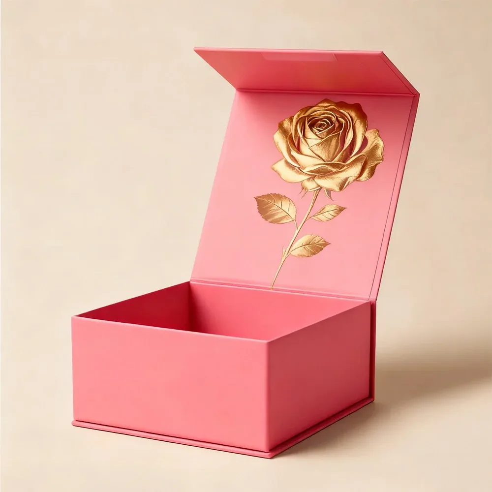 Custom Teal Gift Box with Botanical Lid Print view 4