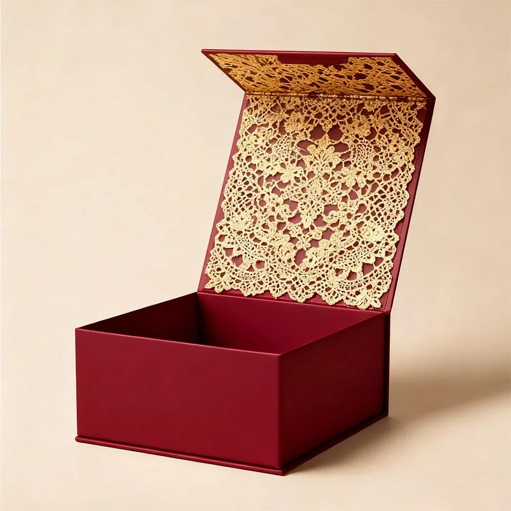 Custom Teal Gift Box with Botanical Lid Print view 7