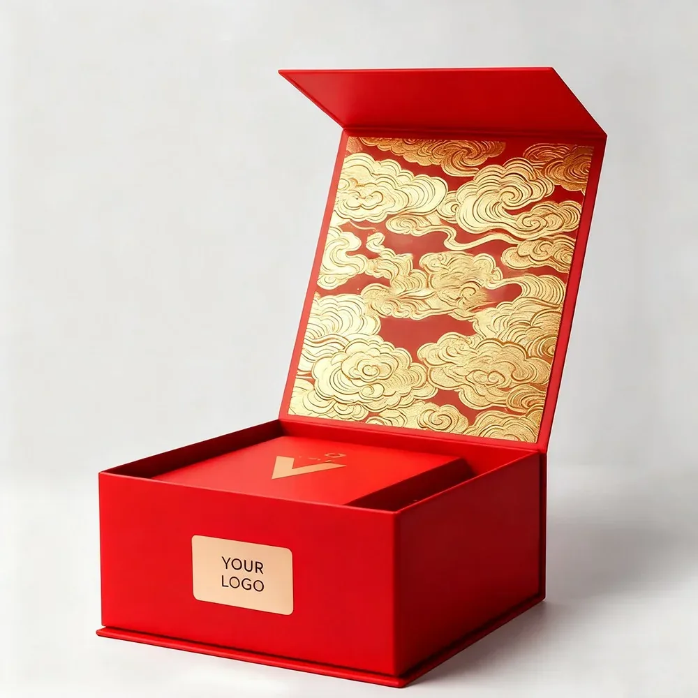 Custom Black Gift Box with Gold Botanical Lining view 2