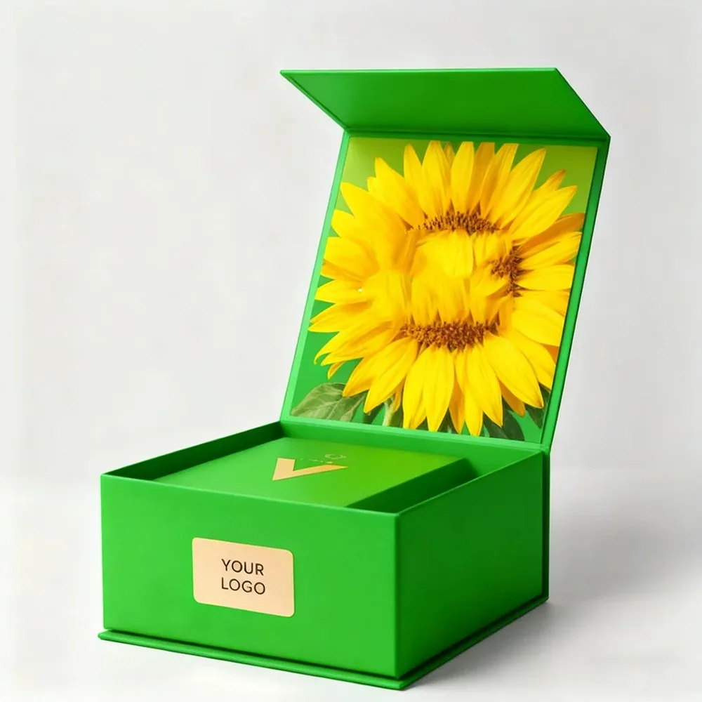 Custom Green Sunflower Magnetic Gift Box