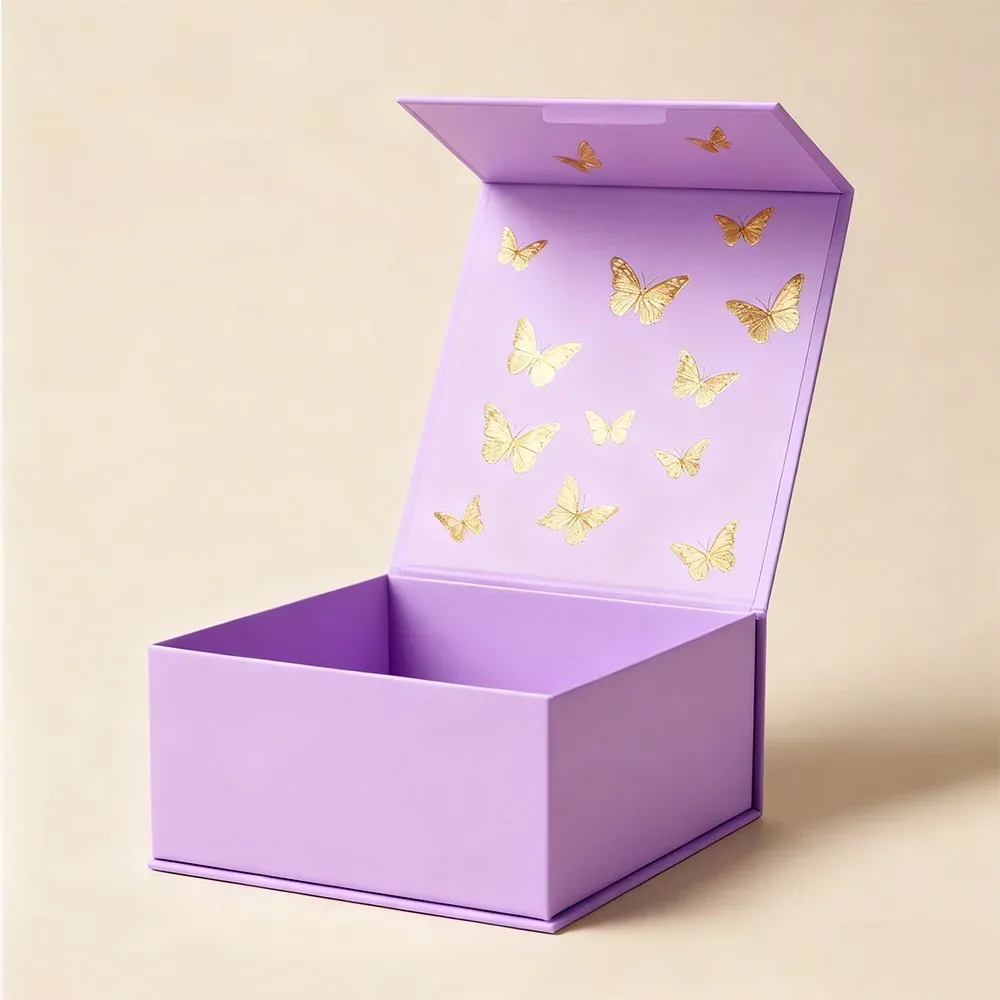 Custom Purple Gift Box with Butterfly Lid Print