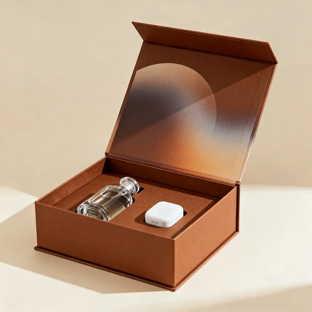Custom Brown Hinged Gift Box with Fitted Insert