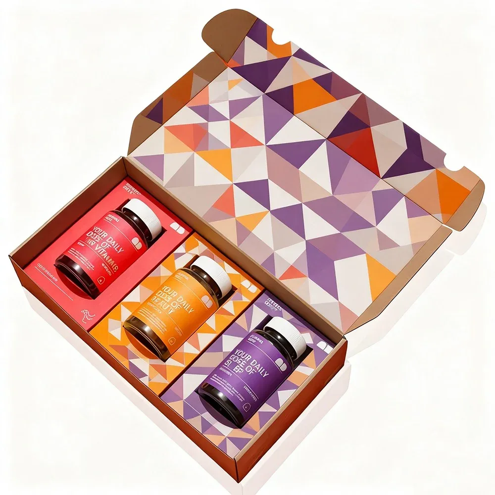 Custom Three-Compartment Gift Box with Geometric Print