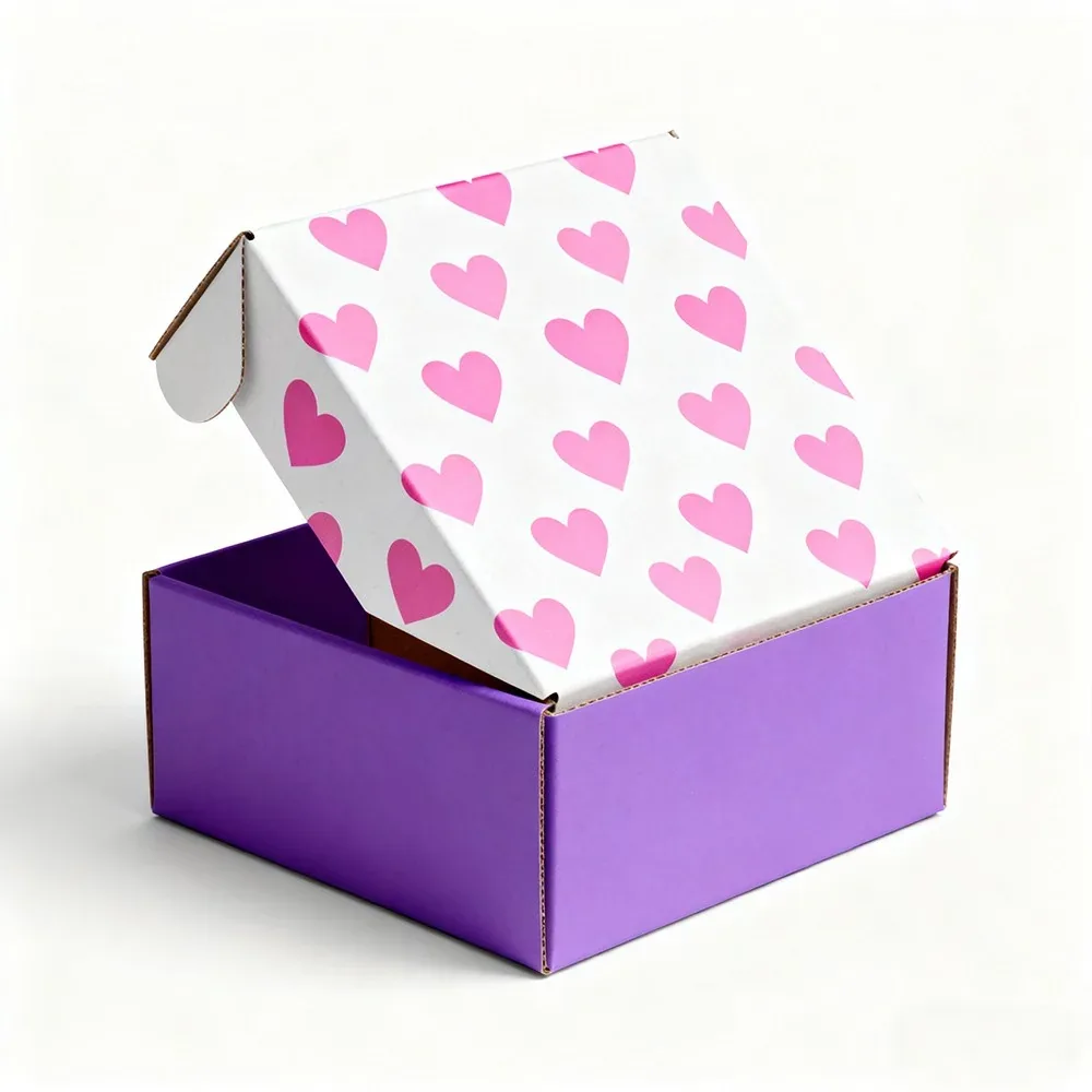 Custom Purple Gift Box with Heart Print Lid