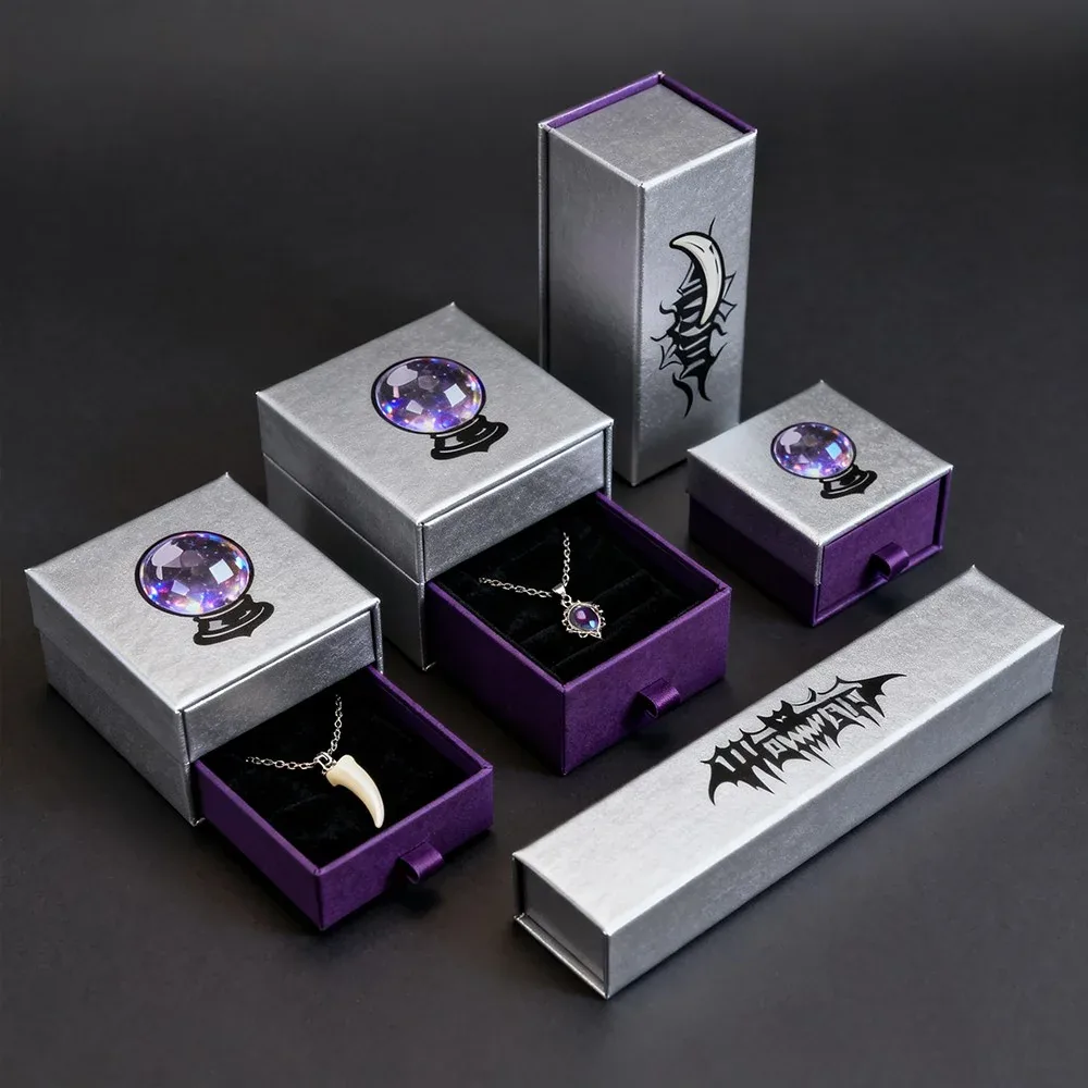 Custom Purple and Silver Jewelry Presentation Boxes