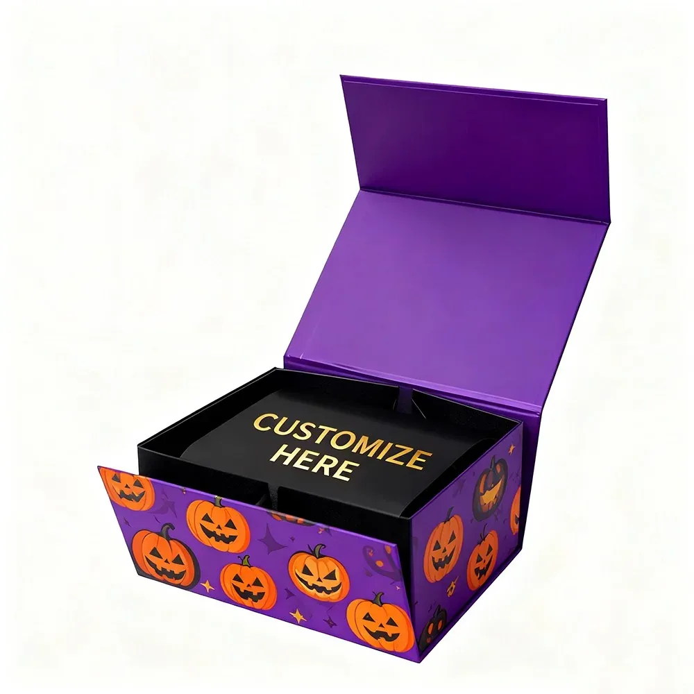 Custom Halloween-Print Gift Box with Purple Interior