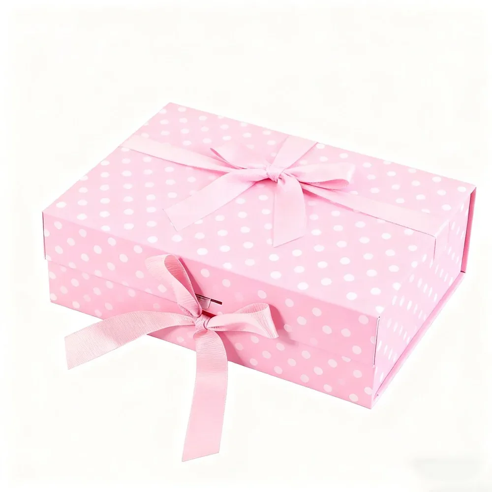 Custom Pink Polka-Dot Ribbon Gift Box