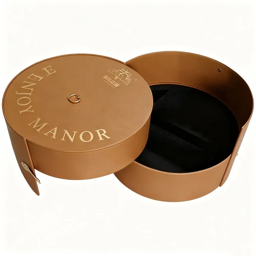 Custom Brown Round Gift Box with Lift-Off Lid