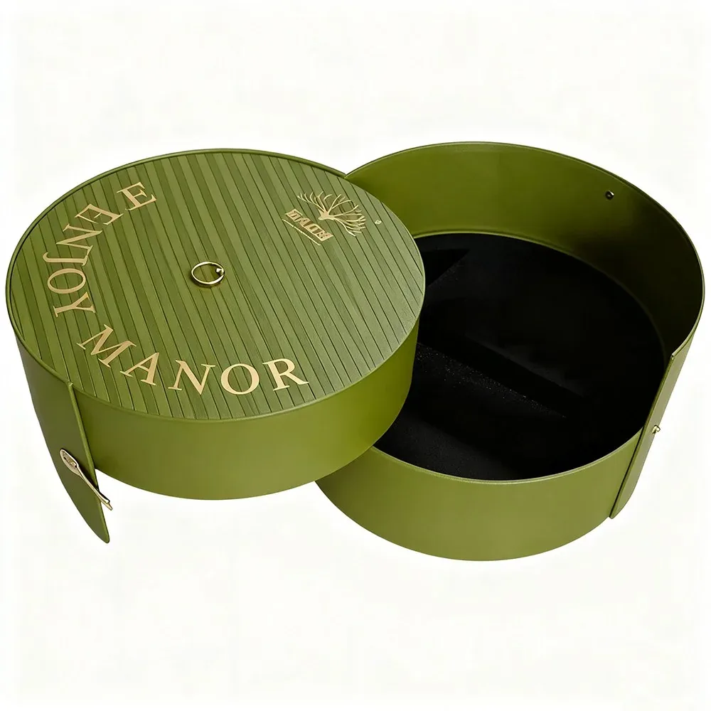 Custom Brown Round Gift Box with Lift-Off Lid view 2