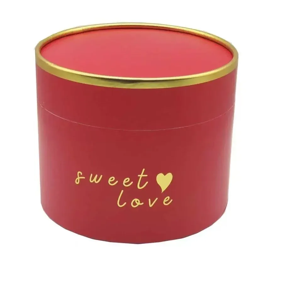Custom Red Round Gift Box with Gold-Tone Rim