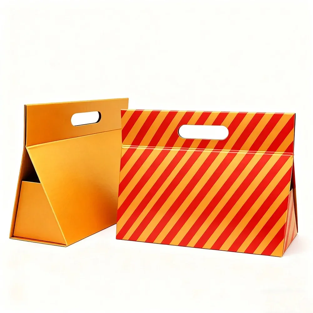 Custom Striped Carry-Handle Folding Gift Box