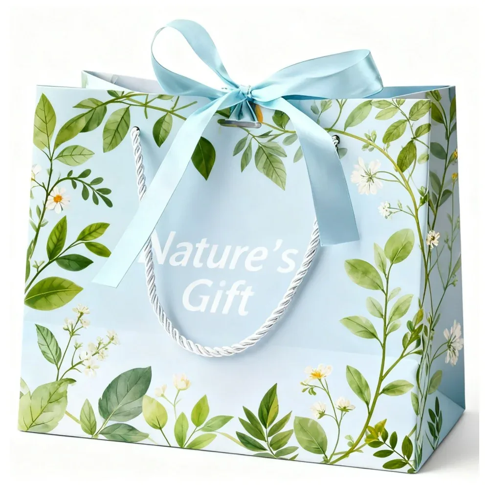 Custom Leaf-Print Paper Gift Bag