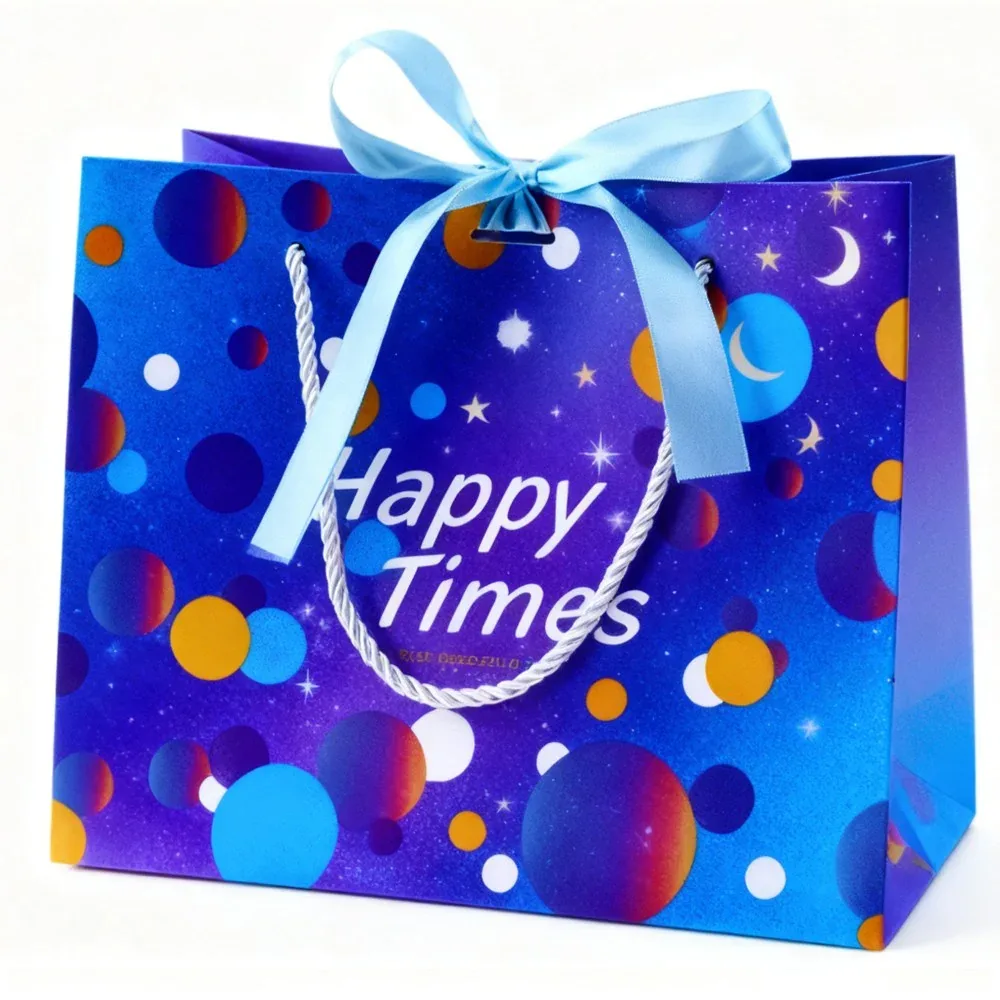 Custom Blue Celebration Gift Bag with Ribbon Bow