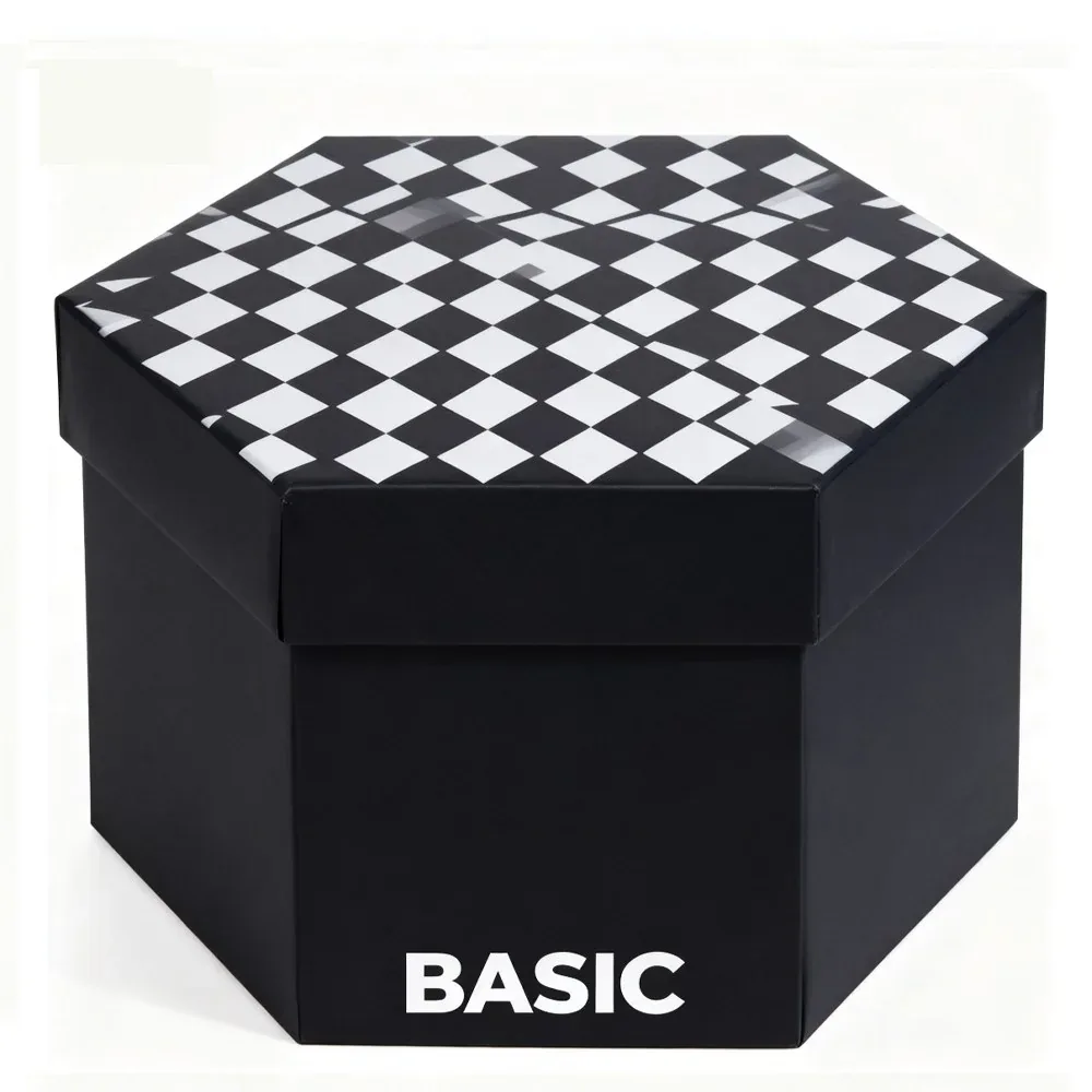 Custom Black Polygon Gift Box with Checkered Lid