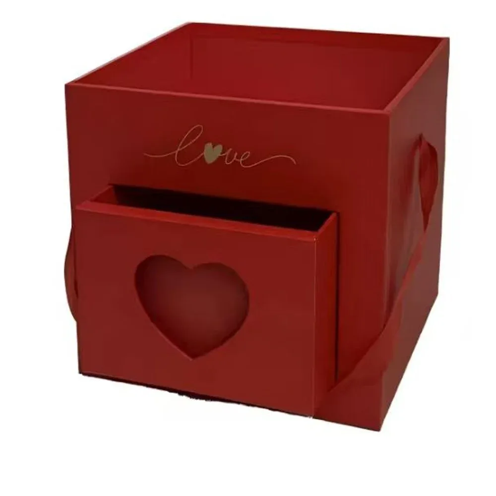 Custom Red Gift Box with Heart-Window Drawer