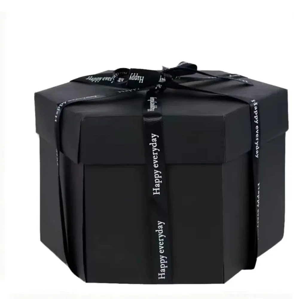 Custom Black Octagonal Ribbon Gift Box