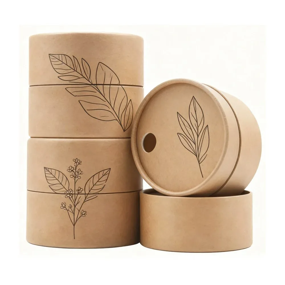 Custom Leaf Print Kraft-Tone Paper Tube Set